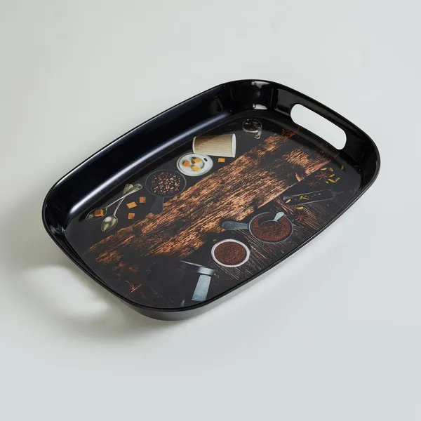 Dribble_100%_Pure_Melamine_Serving_Tray_with_Handle_Small,_Food_Grade,_BPA_Free,_for_Kitchen,_Dining,_Serving_Tea,_Coffee_and_Meals,_Shape_Rectangular,_Design:_Cafe_Culture_Pack_of_2