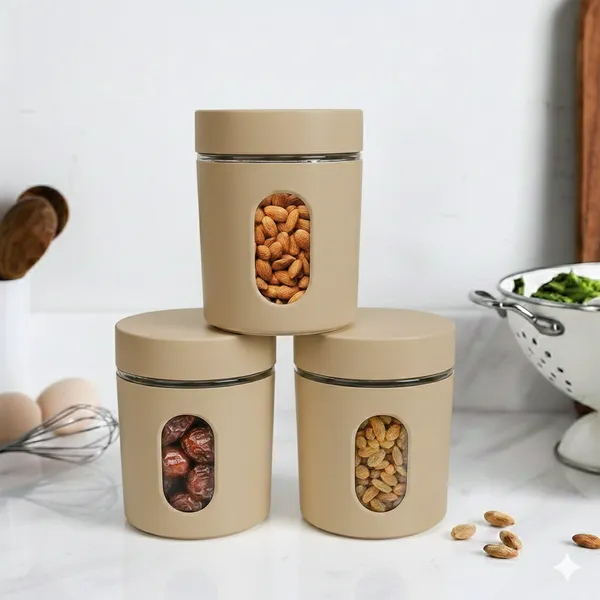 Dribble_Stainless_Steel_Storage_Jar_Set_Of_3_With_Glass_Window_|_Airtight_Kitchen_Canister_Containers_For_Rice,_Pulses,_Spices_&_Dry_Fruits_|_Moisture_Proof_(Beige)_(400Ml_Each)