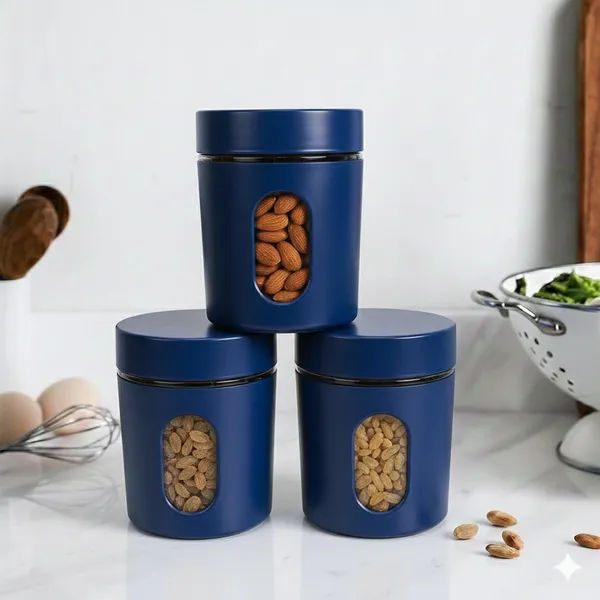 Dribble_Stainless_Steel_Storage_Jar_Set_Of_3_With_Glass_Window_|_Airtight_Kitchen_Canister_Containers_For_Rice,_Pulses,_Spices_&_Dry_Fruits_|_Moisture_Proof_(Blue)_(730Ml_Each)