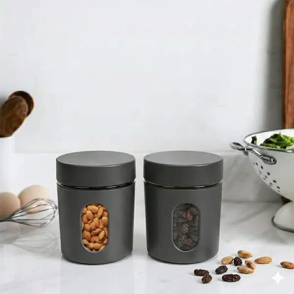 Dribble_Stainless_Steel_Storage_Jar_Set_Of_3_With_Glass_Window_|_Airtight_Kitchen_Canister_Containers_For_Rice,_Pulses,_Spices_&_Dry_Fruits_|_Moisture_Proof_(Grey)_(400Ml_Each)