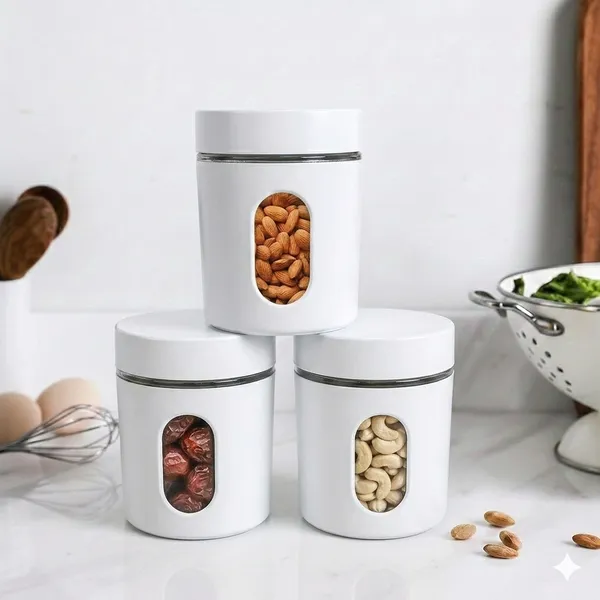 Dribble_Stainless_Steel_Storage_Jar_Set_Of_3_With_Glass_Window_|_Airtight_Kitchen_Canister_Containers_For_Rice,_Pulses,_Spices_&_Dry_Fruits_|_Moisture_Proof_(White)_(730Ml_Each)