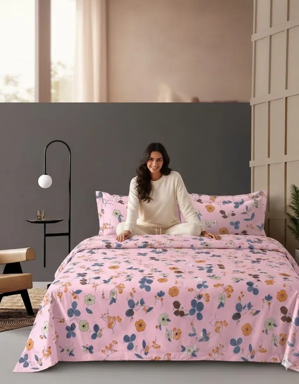 Dribble_Blooming_Pink_Queen_Size_Bedsheet_with_2_Pillow_Covers_|_186_TC_Soft_Cotton_Feel_Bed_Sheet_|_Breathable_Printed_Bedding_Set_|_Skin-Friendly_&_Durable_for_Bedroom,_Home_&_Hotel