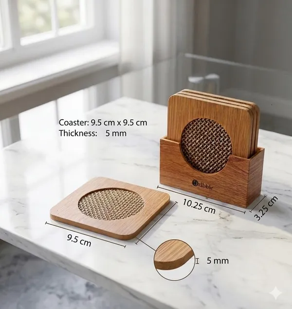 Dribble_Premium_Bamboo_Coaster_Combo_Set_|_Square_Wooden_Tea_&_Coffee_Coasters_6pcs_with_ABS_Holder_+_Bamboo_Heat_Resistant_Pan_Pot_Holder_Coasters_4pcs_|_Table_Protection_Mats_for_Dining_&_Kitchen_Use