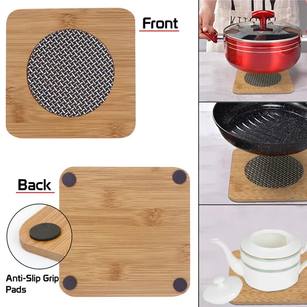Dribble_Premium_Bamboo_Coaster_Combo_Set_|_Square_Wooden_Tea_&_Coffee_Coasters_6pcs_with_ABS_Holder_+_Bamboo_Heat_Resistant_Pan_Pot_Holder_Coasters_4pcs_|_Table_Protection_Mats_for_Dining_&_Kitchen_Use