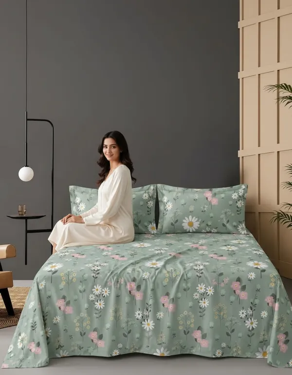 Dribble_Olive_Bloom_Queen_Size_Bedsheet_with_2_Pillow_Covers_|_186_TC_Soft_Cotton_Feel_Bed_Sheet_|_Breathable_Printed_Bedding_Set_|_Skin-Friendly_&_Durable_for_Bedroom,_Home_&_Hotel