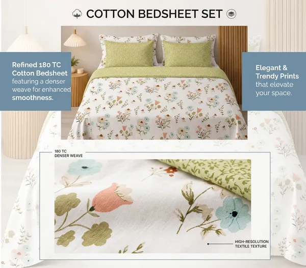 Dribble_Floral_Pearl_Queen_Size_Bedsheet_with_2_Pillow_Covers_|_186_TC_Soft_Cotton_Feel_Bed_Sheet_|_Breathable_Printed_Bedding_Set_|_Skin-Friendly_&_Durable_for_Bedroom,_Home_&_Hotel