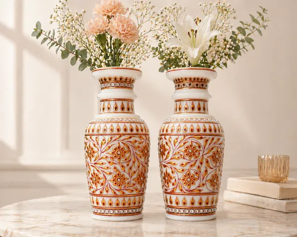 White_Marble_Floral_Hand_Painted_Decorative_Vase_Set_of_2