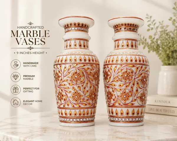 White_Marble_Floral_Hand_Painted_Decorative_Vase_Set_of_2