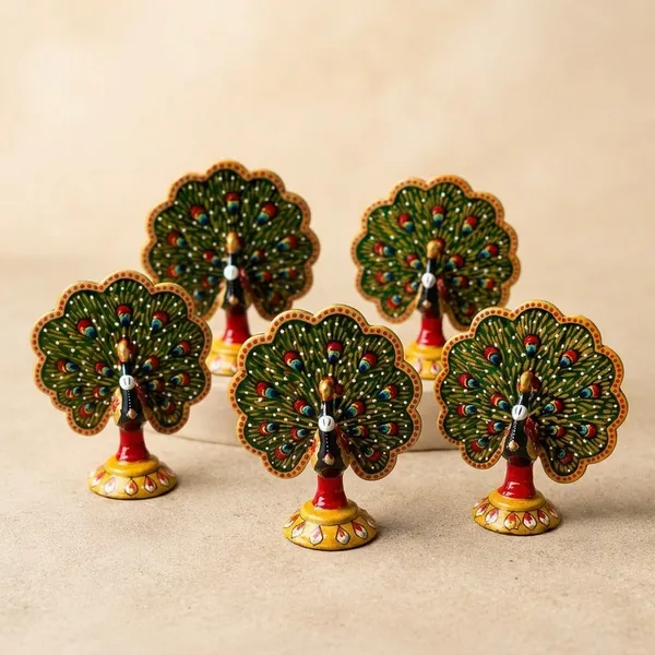 Green_Meenakari_Peacock_Showpiece_Set_of_5_for_Home_Decor