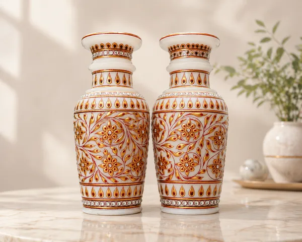 White_Marble_Floral_Hand_Painted_Decorative_Vase_Set_of_2