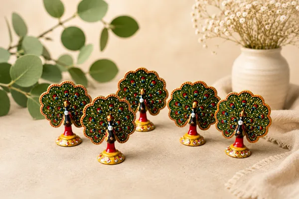 Green_Meenakari_Peacock_Showpiece_Set_of_5_for_Home_Decor