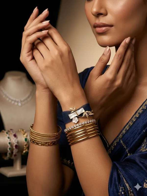 Gold_Tone_Floral_Motif_Beaded_Bracelet_Set_For_Women
