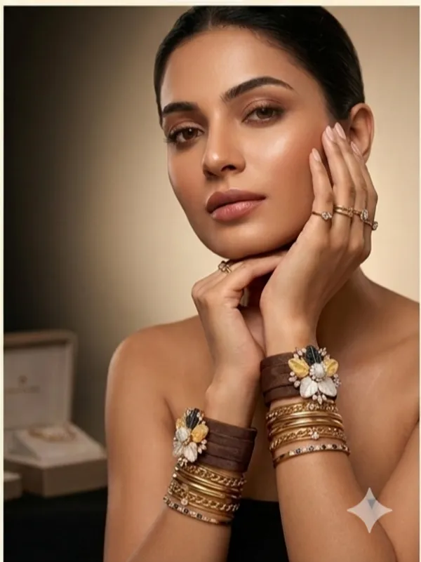 Gold_Tone_Floral_Enamel_Cuff_Bracelet_Set_For_Women