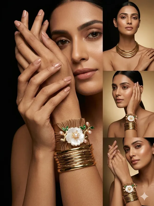 Gold_Tone_Floral_Pearl_Embellished_Cuff_Bracelet_Set_For_Women