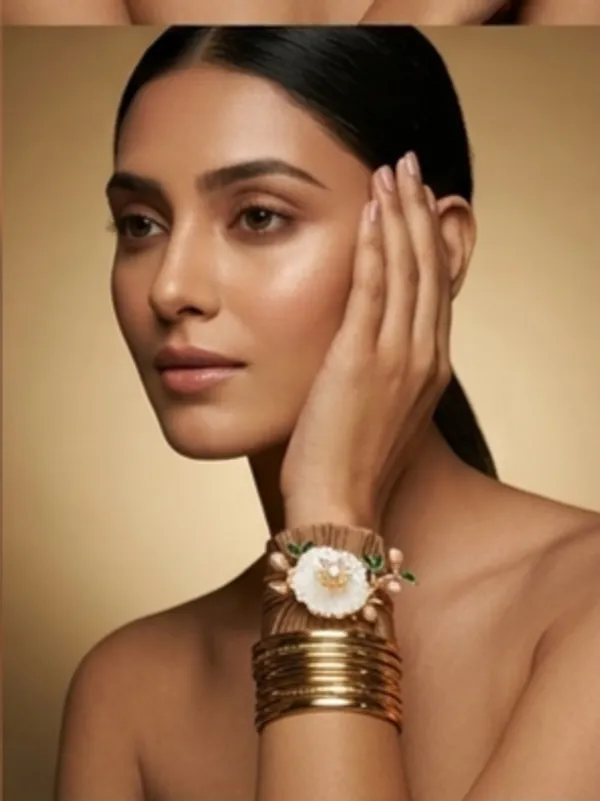 Gold_Tone_Floral_Pearl_Embellished_Cuff_Bracelet_Set_For_Women