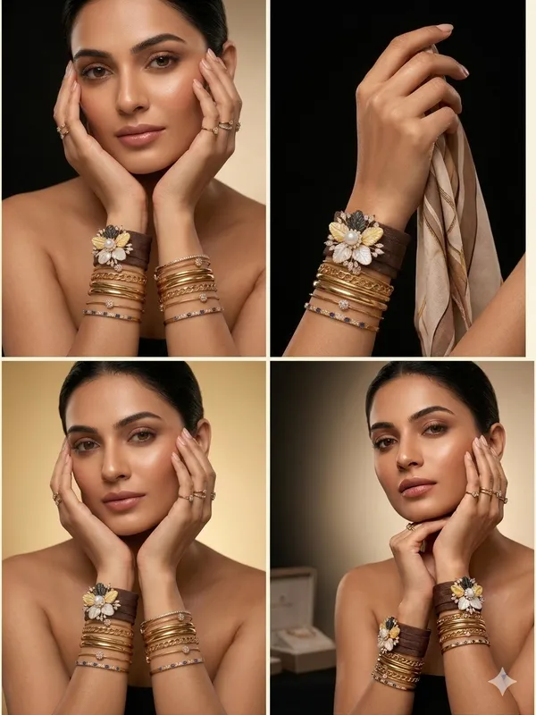 Gold_Tone_Floral_Enamel_Cuff_Bracelet_Set_For_Women