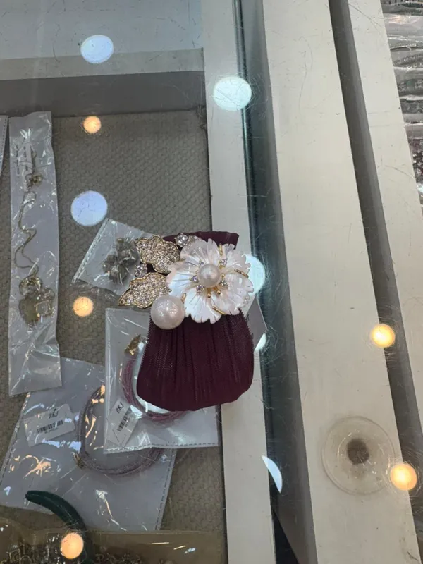 Maroon_Silk_Floral_Pearl_Embellished_Bracelet_For_Women