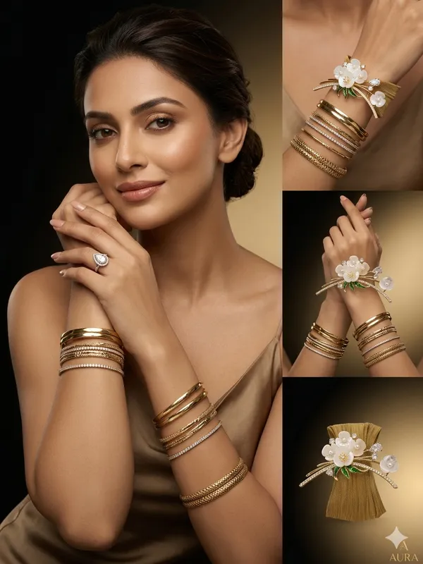 Gold_Floral_Bracelet_With_White_Stones_And_Green_Leaves