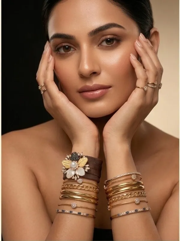 Gold_Tone_Floral_Enamel_Cuff_Bracelet_Set_For_Women