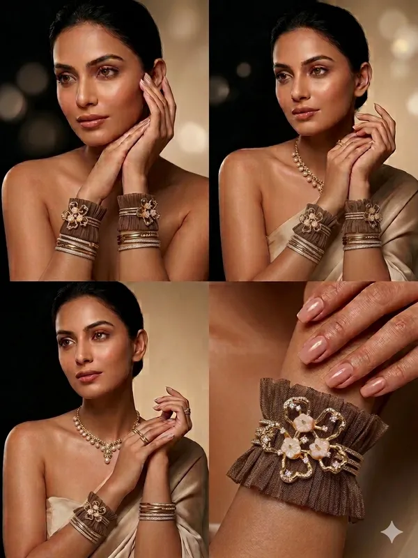 Brown_Floral_Embellished_Cuff_Bracelet_For_Women