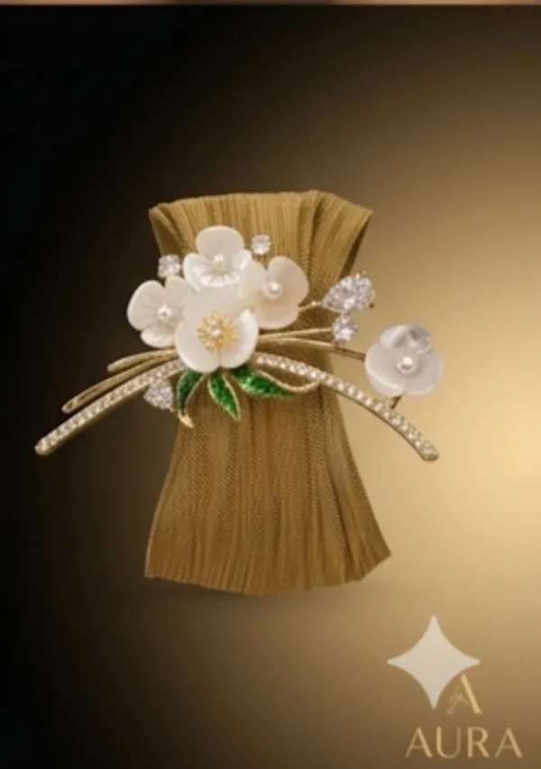 Gold_Floral_Bracelet_With_White_Stones_And_Green_Leaves
