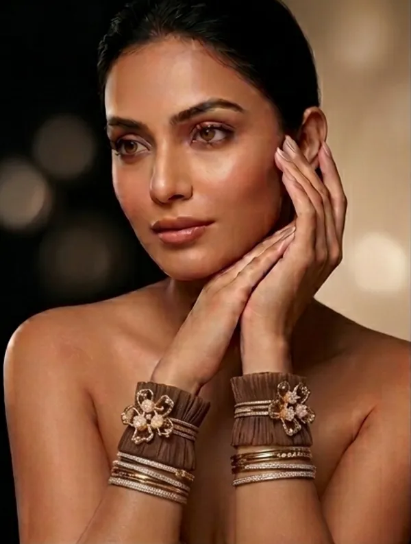 Brown_Floral_Embellished_Cuff_Bracelet_For_Women