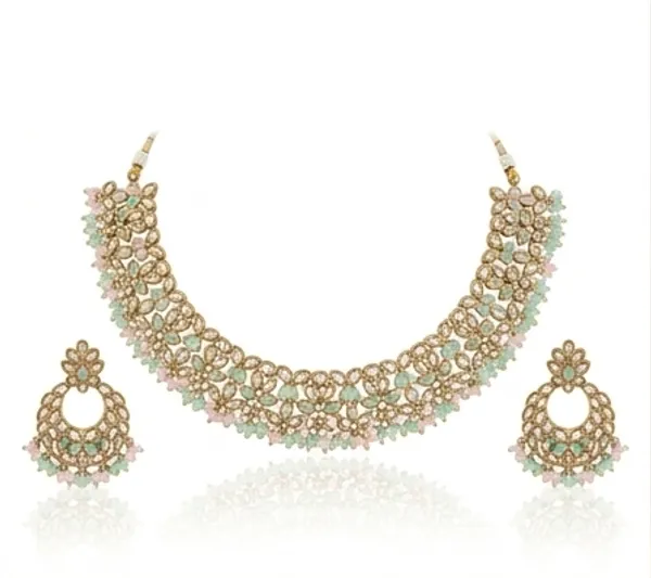 Mint_And_Pink_Kundan_Necklace_Set_With_Matching_Earrings