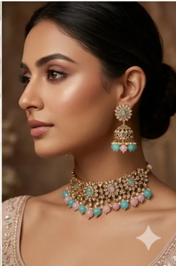 Mint_And_Pink_Kundan_Necklace_Set_With_Matching_Earrings