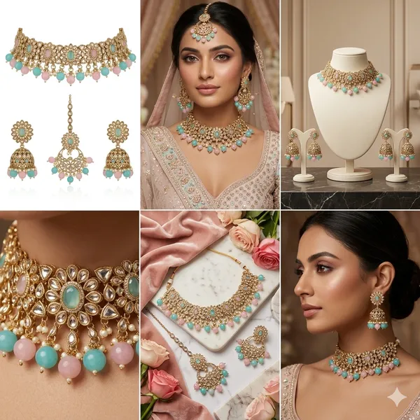 Mint_And_Pink_Kundan_Necklace_Set_With_Matching_Earrings