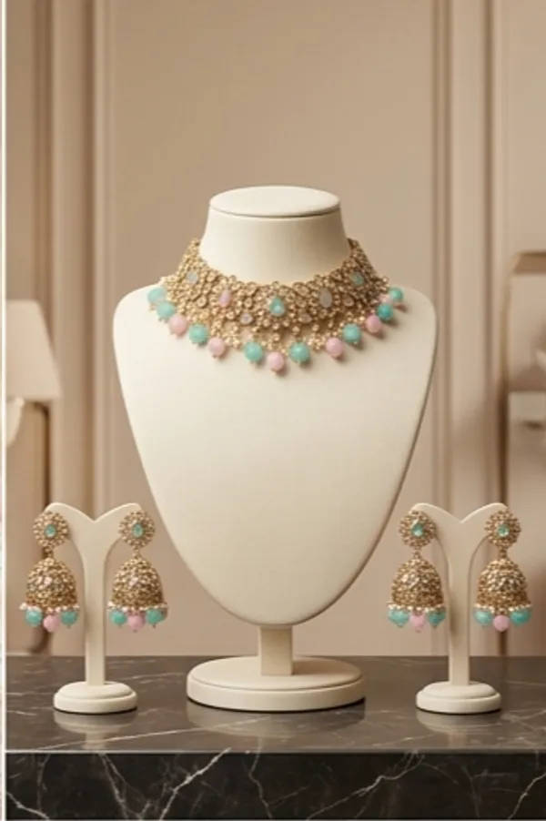 Mint_And_Pink_Kundan_Necklace_Set_With_Matching_Earrings