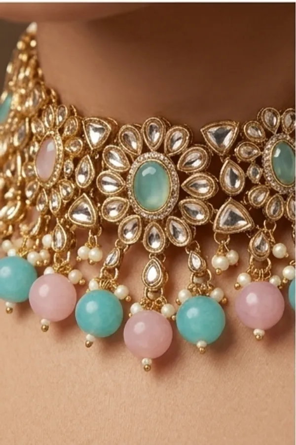 Mint_And_Pink_Kundan_Necklace_Set_With_Matching_Earrings