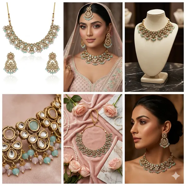 Mint_And_Pink_Kundan_Necklace_Set_With_Matching_Earrings