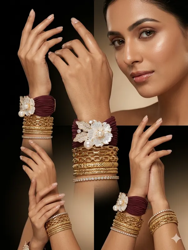 Maroon_Silk_Floral_Pearl_Embellished_Bracelet_For_Women