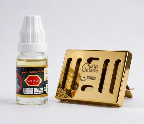 Golden_Dispenser_With_Ocean_Breeze_Aroma_Oil_Car_Freshner_Combo