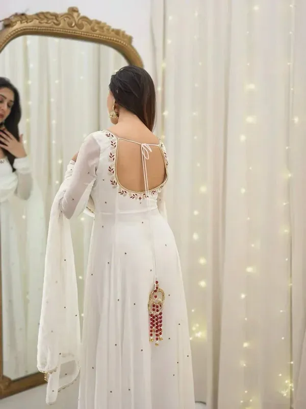 New_Designer_Collection_In_Faux_Georgette_With_Embroidery_Sequence_Work_Gown_And_Dupatta_Set_Fully_Stitched_Ready_To_Wear
