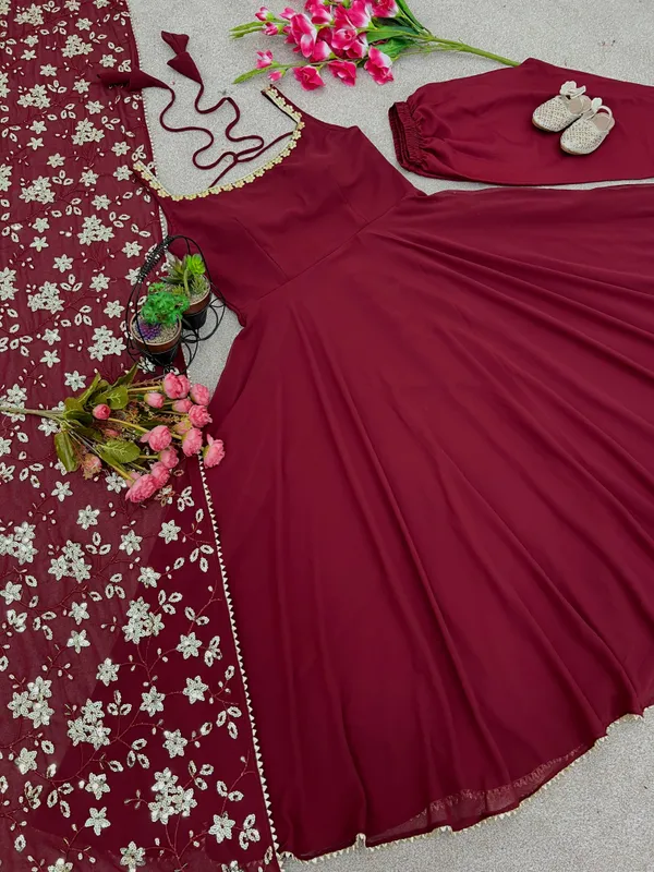 Maroon_Heavy_Faux_Georgette_Anarkali_Gown_With_Embroidery_Sequence_Work_Dupatta