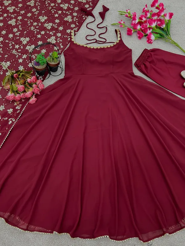Maroon_Heavy_Faux_Georgette_Anarkali_Gown_With_Embroidery_Sequence_Work_Dupatta
