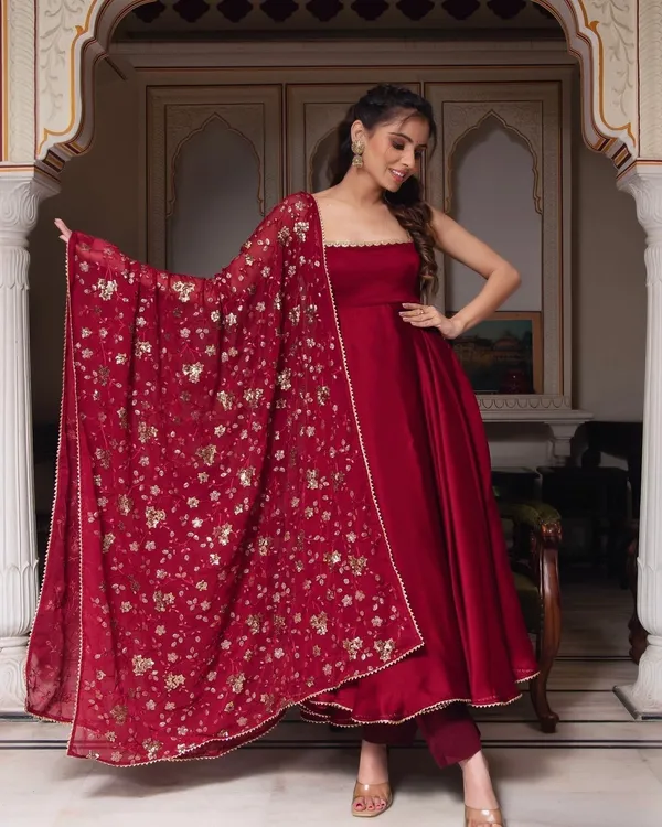 Maroon_Heavy_Faux_Georgette_Anarkali_Gown_With_Embroidery_Sequence_Work_Dupatta