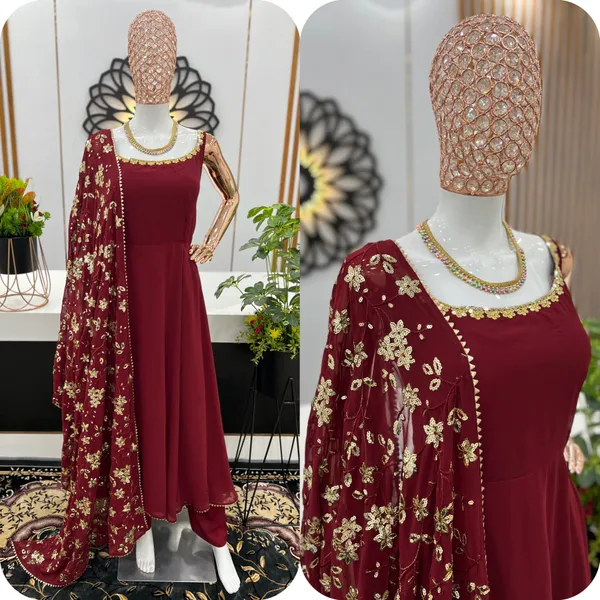 Maroon_Heavy_Faux_Georgette_Anarkali_Gown_With_Embroidery_Sequence_Work_Dupatta