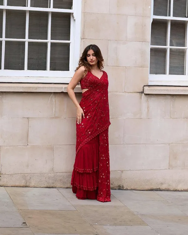 Designer_Faux_Georgette_Mirror_Work_Saree_With_Embroidered_Blouse_Red_Default_Title