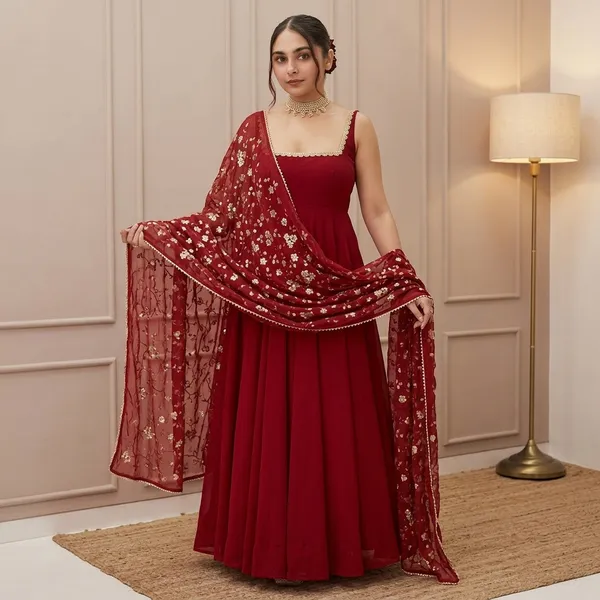Elegant_Anarkali_Set_With_Heavy_Dupatta_Red_Ready_To_Wear