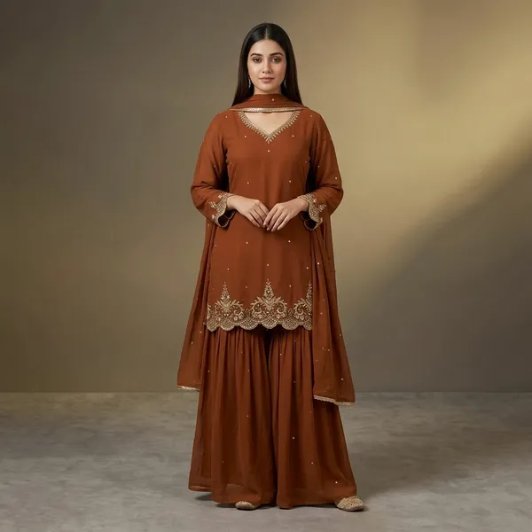 Premium_Designer_Kurta_With_Sharara_Set_Brown