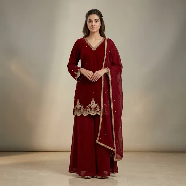 Premium_Designer_Kurta_With_Sharara_Set_Red