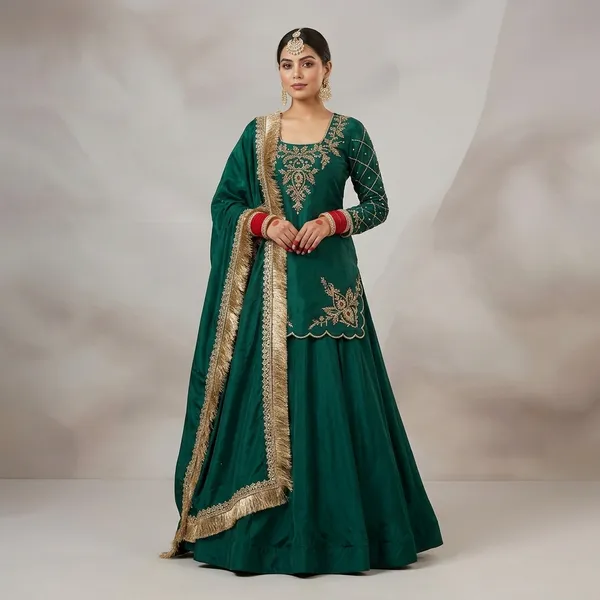 New_Arrival_Premium_Natural_Crepe_Silk_Lehenga_Set_Green