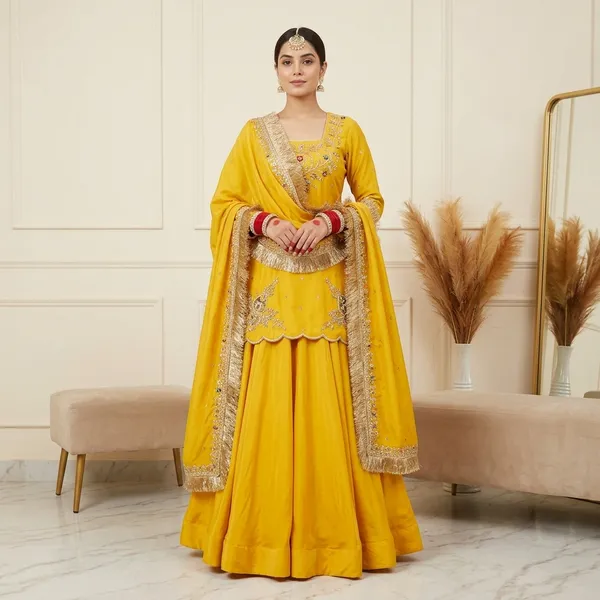 New_Arrival_Premium_Natural_Crepe_Silk_Lehenga_Set_Yellow