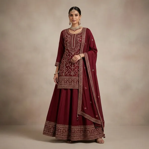 New_Arrival_Premium_Natural_Crepe_Silk_Lehenga_Set_Maroon