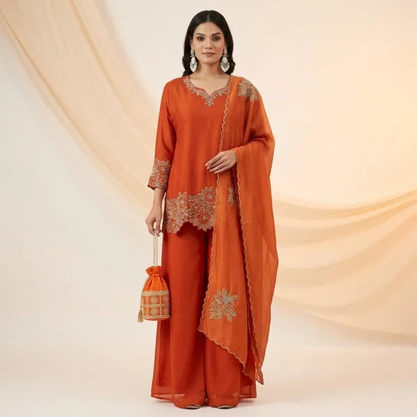 Orange_Elegant_Embroidered_Kurta_Set