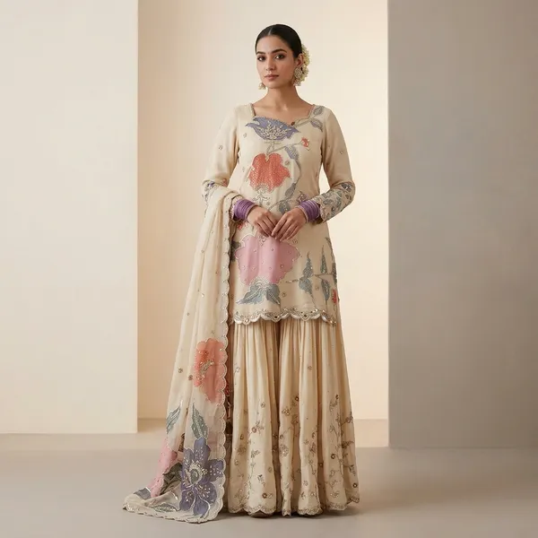 Exclusive_Designer_Heavy_Chinon_Sequence_Embroidery_Work_Suit_With_Full_Flair_Gharara