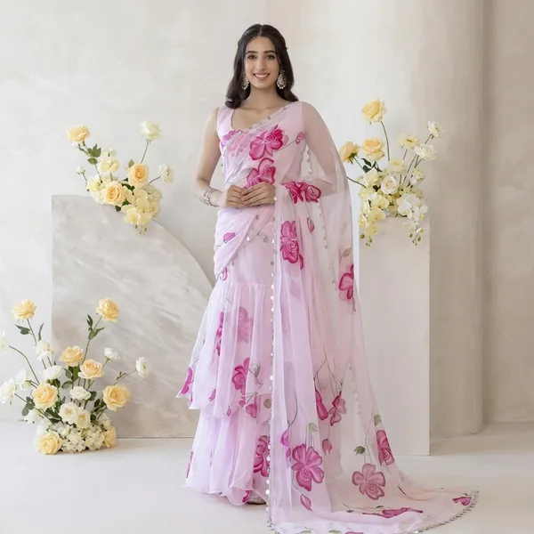 Pink_Pre_Draped_Saree_Unstiched