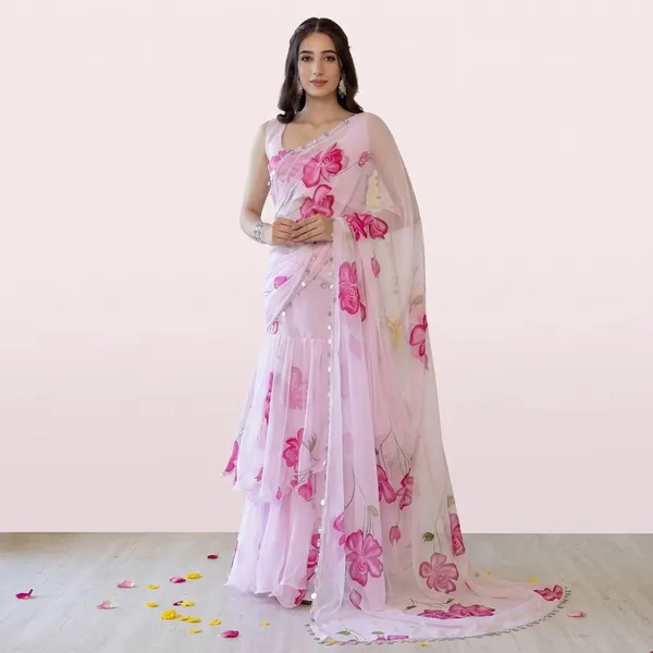 Pink_Pre_Draped_Saree_Stiched
